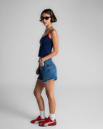 Unfinished Dark Blue Denim Shorts - Image 2