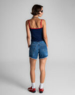Unfinished Dark Blue Denim Shorts - Image 3