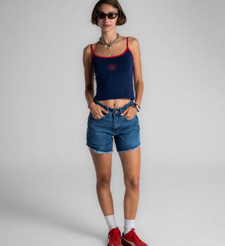 Unfinished Dark Blue Denim Shorts