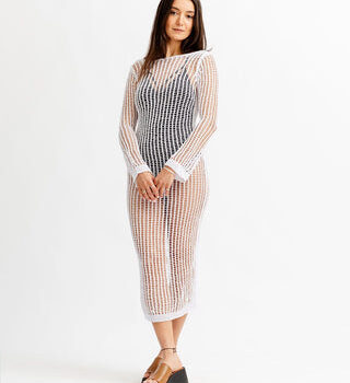 White Knitted Fishnet Dress