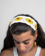 White Sunflower Mini Crochet Bandana - Image 3