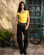 Yellow Stripped Square Neck Top